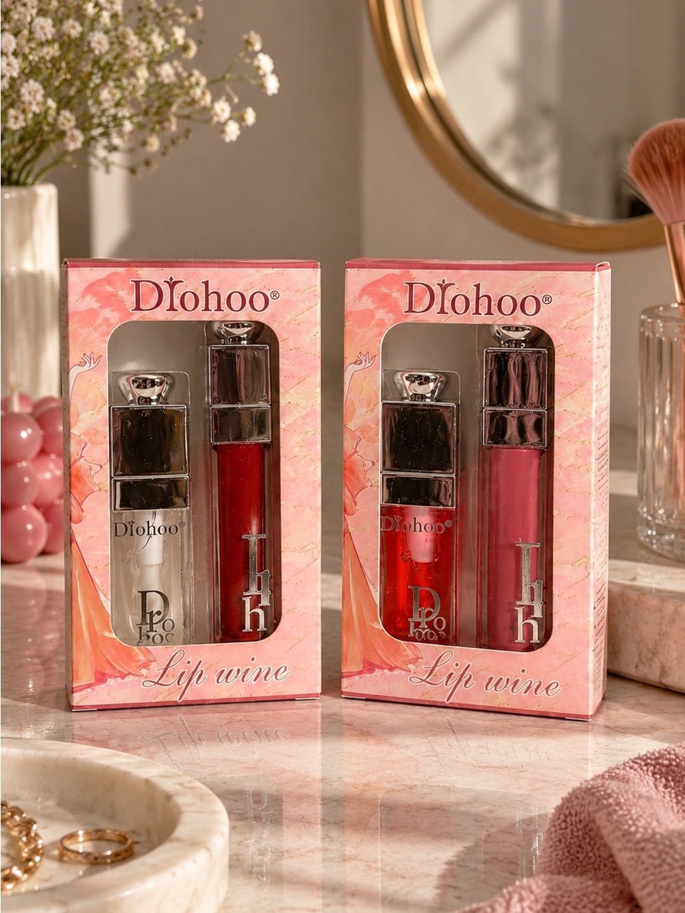 Lip Wine Liquid Lipstick & Gloss Set - Red / Pink